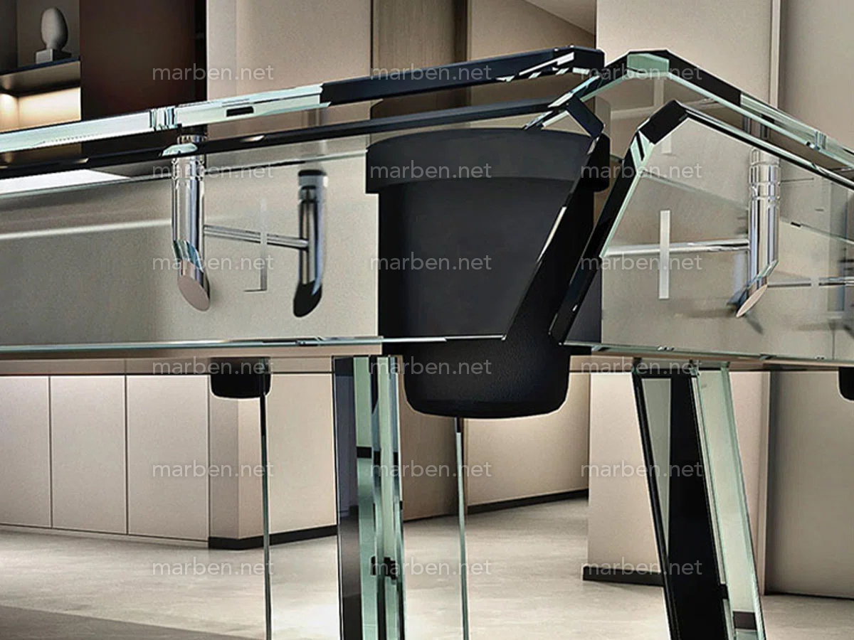 MESA DE BILLAR LUXURY GLASS1,  DE CRISTAL TEMPLADO ESTRUCTURA DE ACERO INOXIDABLE, 7FT ó 8FT